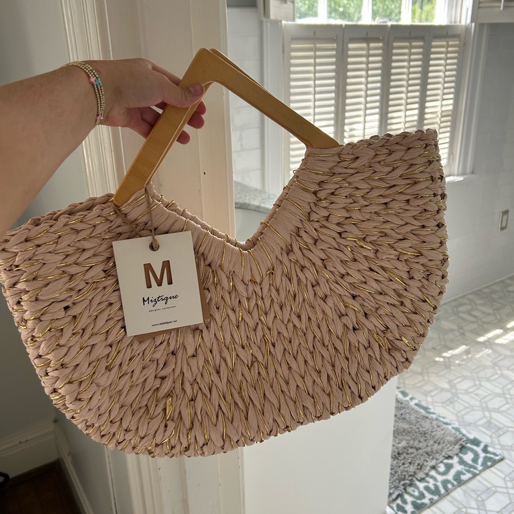 Pink and Gold Woven Tote Bag